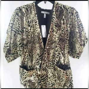 WD.NY Women's Gold/Black Sequin Short Sleeve Jacket☆Size S/M